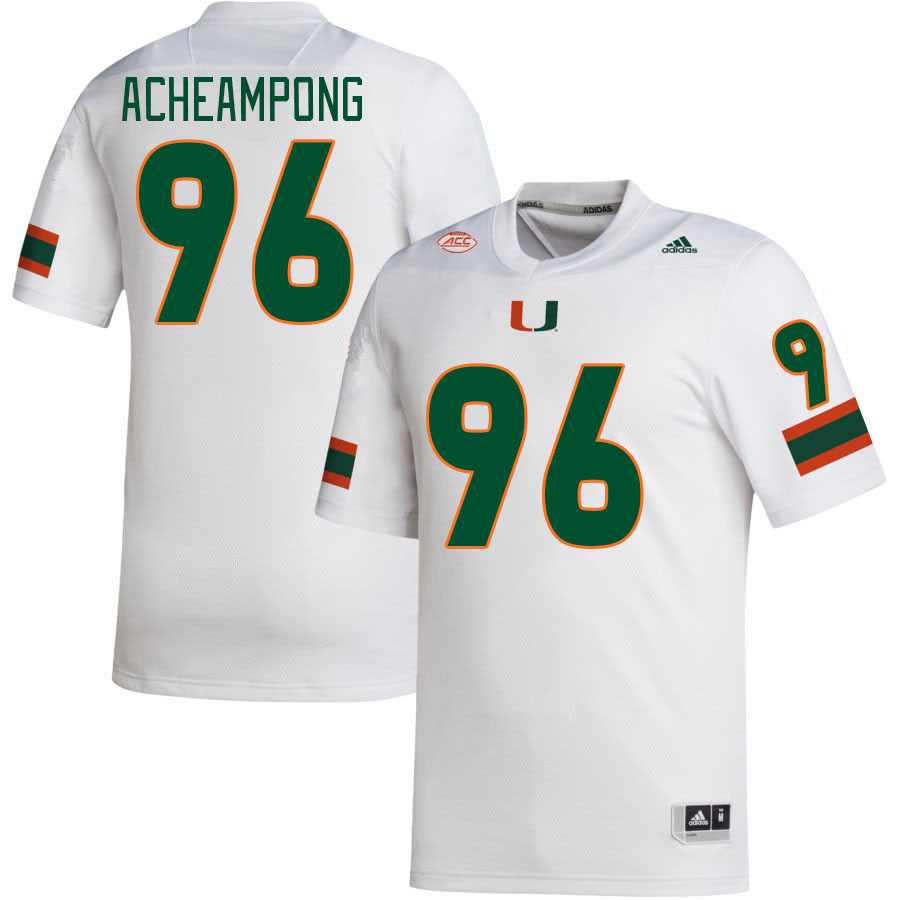 Men #96 Collins Acheampong Miami Hurricanes College Football Jerseys Stitched-White